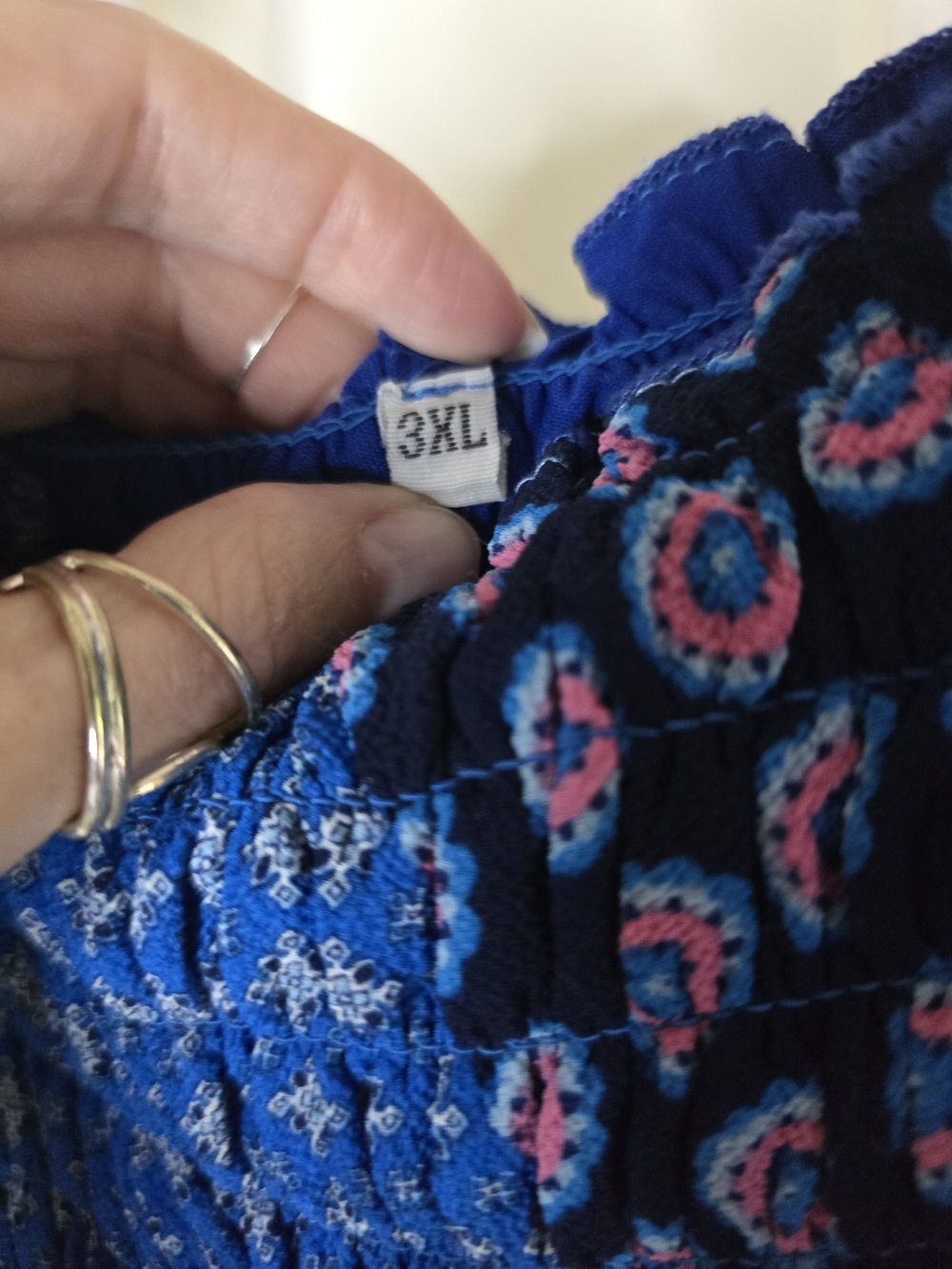 Blue Patterned Smocked Maxi Dress with Spaghetti Straps - Picture 4 of 8